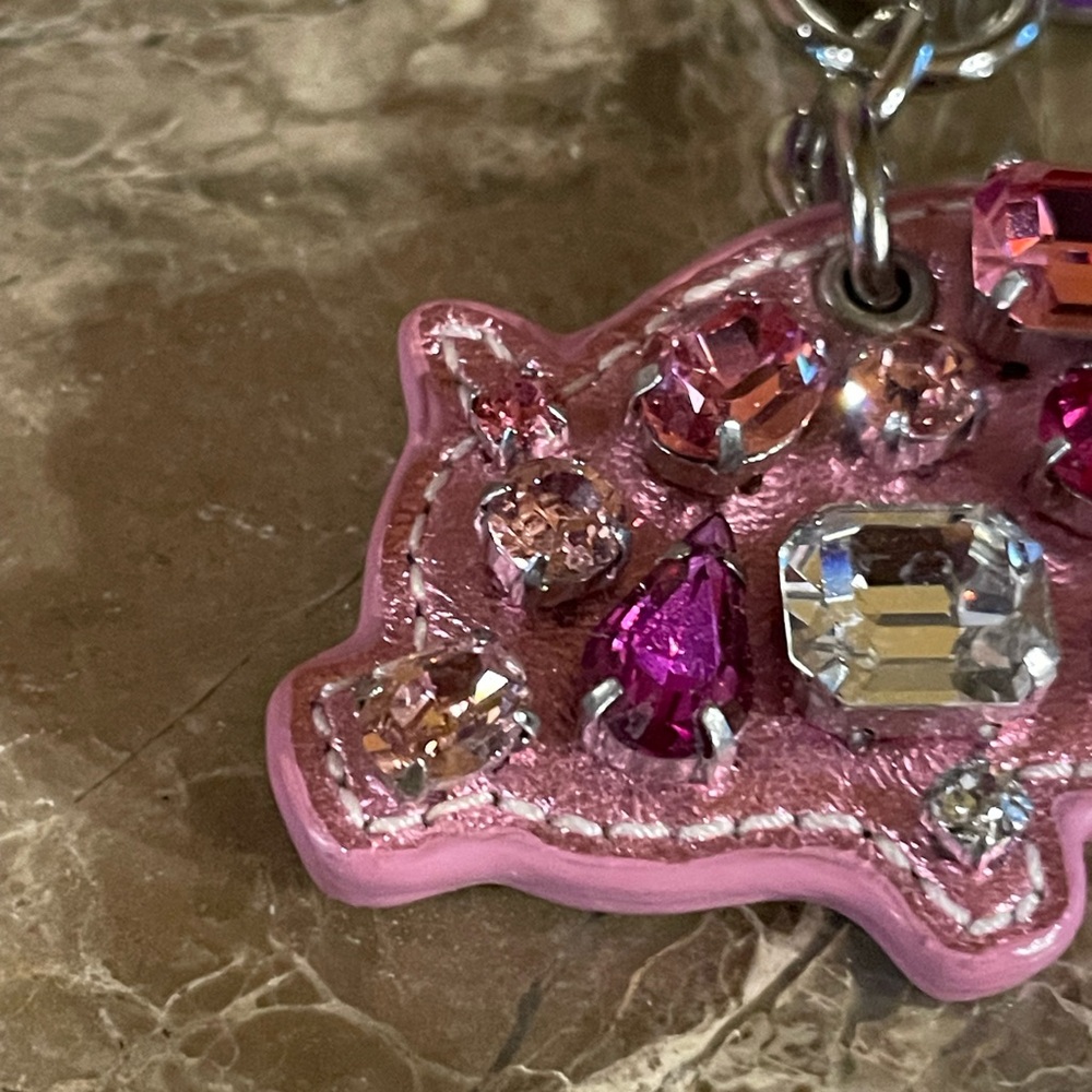 COACH HTF Crystal Gem-Studded Pink Pig Bag Charm Key Fob - Picture 8 of 17